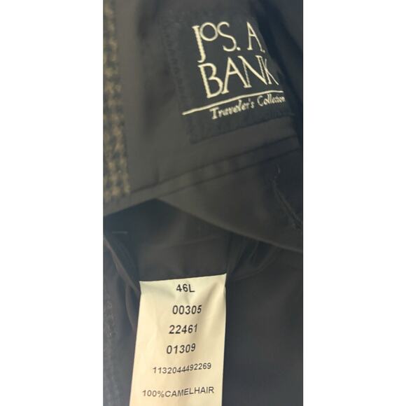 JOS A BANK Travelers Col Brown Houndstooth 100% Camel Hair Sport Coat Size‎ 46L - Picture 3 of 7